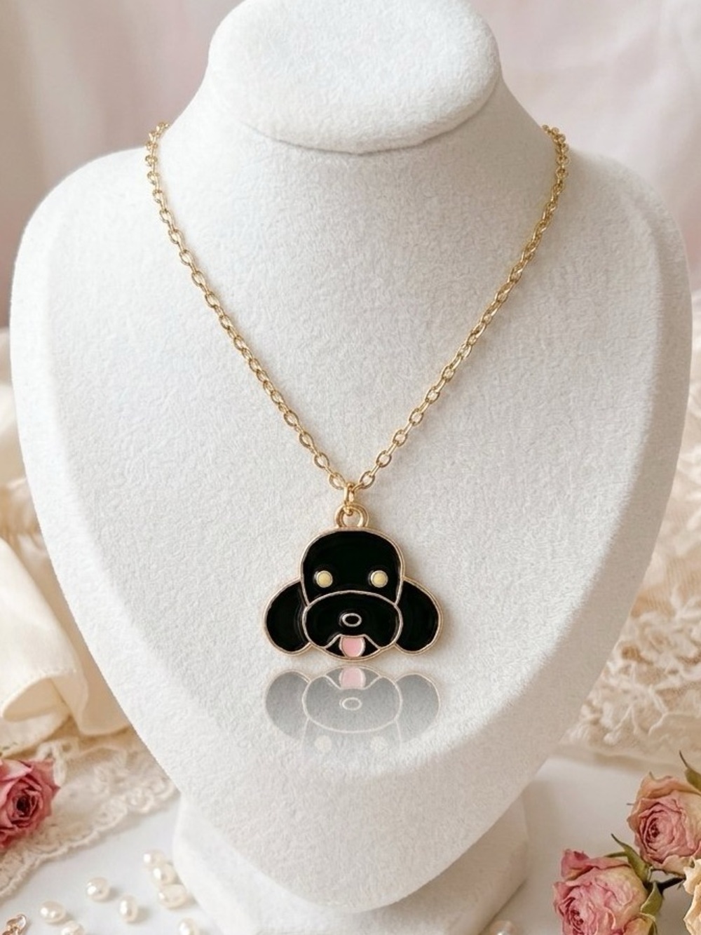 Coquette Black Poodle Necklace Dainty Dog Mom Pet Parent Whimsical Cute Puppy